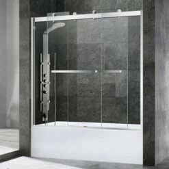 WOODBRIDGE Frameless Bathtub Shower Doors 56-60" Width X 62"Height With 3/8"(10mm) Clear Tempered Glass, 2 Ways Opening & Double Sliding In Brushed Nickel Finish -Woodbridgebath Shop 5f6b0dd4703e1 thumb 600x600