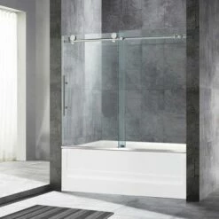WOODBRIDGE Frameless Bathtub Shower Doors 56-60" Width X 62"Height With 3/8"(10mm) Clear Tempered Glass In Brushed Nickel Finish