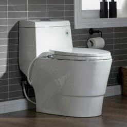 WOODBRIDGE T-0042 One Piece 1.1GPF/1.6 GPF Dual Flush Elongated Toilet With Non-Electric Toilet Seat In White