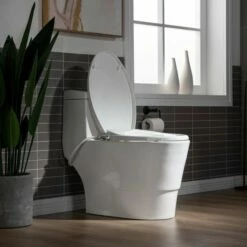 WOODBRIDGE T-0042 One Piece 1.1GPF/1.6 GPF Dual Flush Elongated Toilet With Non-Electric Toilet Seat In White -Woodbridgebath Shop 5f6d4d387c484 thumb 600x600
