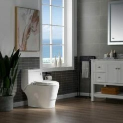 WOODBRIDGE T-0042 One Piece 1.1GPF/1.6 GPF Dual Flush Elongated Toilet With Non-Electric Toilet Seat In White -Woodbridgebath Shop 5f6d4d392abda thumb 600x600