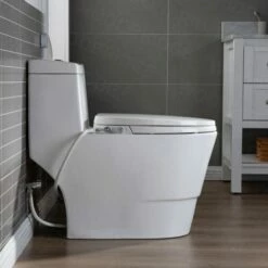 WOODBRIDGE T-0042 One Piece 1.1GPF/1.6 GPF Dual Flush Elongated Toilet With Non-Electric Toilet Seat In White -Woodbridgebath Shop 5f6d4d39d5c66 thumb 600x600