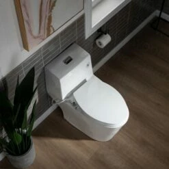 WOODBRIDGE T-0042 One Piece 1.1GPF/1.6 GPF Dual Flush Elongated Toilet With Non-Electric Toilet Seat In White -Woodbridgebath Shop 5f6d4d4040448 thumb 600x600