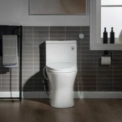 WOODBRIDGE T-0045 Modern One Piece Elongated High Effiency Toilet With Manual Operated Soft-Closed Toilet Seat, White -Woodbridgebath Shop 5f6d5c6a4f934 thumb 600x600