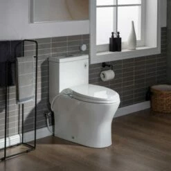 WOODBRIDGE T-0045 Modern One Piece Elongated High Effiency Toilet With Manual Operated Soft-Closed Toilet Seat, White -Woodbridgebath Shop 5f6d5c6b83511 thumb 600x600