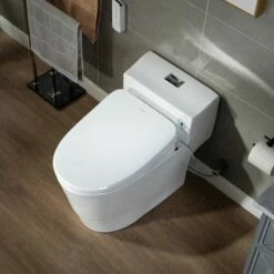 WOODBRIDGE T-0047 One Piece 1.1GPF/1.6 GPF Dual Flush Elongated Toilet With Advance Smart Bidet Toilet In White -Woodbridgebath Shop 5f6d603b5ab5c thumb 600x600