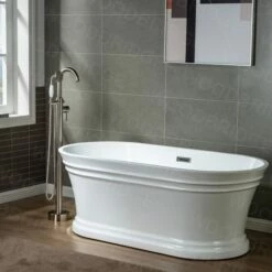 WOODBRIDGE 59 In. Freestanding Double Ended Acrylic Soaking Bathtub With Center Drain Assembly And Overflow, BTA1536/B1536, Glossy White -Woodbridgebath Shop 5f6ffd80ba452 thumb 600x600