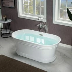 WOODBRIDGE 59 In. Freestanding Double Ended Acrylic Soaking Bathtub With Center Drain Assembly And Overflow, BTA1536/B1536, Glossy White -Woodbridgebath Shop 5f6ffd83ab4ec thumb 600x600
