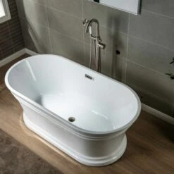 WOODBRIDGE 59 In. Freestanding Double Ended Acrylic Soaking Bathtub With Center Drain Assembly And Overflow, BTA1536/B1536, Glossy White -Woodbridgebath Shop 5f6ffd8a48c67 thumb 600x600