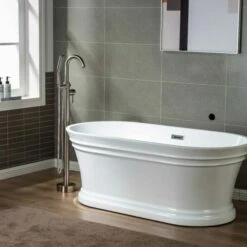 WOODBRIDGE 59 In. Freestanding Double Ended Acrylic Soaking Bathtub With Center Drain Assembly And Overflow, BTA1536/B1536, Glossy White -Woodbridgebath Shop 5f6ffd8b44d58 thumb 600x600