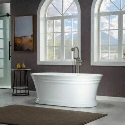 WOODBRIDGE 67 In. Freestanding Double Ended Acrylic Soaking Bathtub With Center Drain Assembly And Overflow, BTA1537/B1537, Glossy White -Woodbridgebath Shop 5f70288eb1d48 thumb 600x600