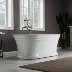 WOODBRIDGE 67 In. Freestanding Double Ended Acrylic Soaking Bathtub With Center Drain Assembly And Overflow, BTA1537/B1537, Glossy White -Woodbridgebath Shop 5f70289007ce7 thumb 600x600