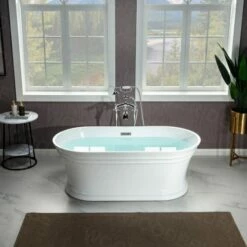 WOODBRIDGE 67 In. Freestanding Double Ended Acrylic Soaking Bathtub With Center Drain Assembly And Overflow, BTA1537/B1537, Glossy White -Woodbridgebath Shop 5f702890beeb8 thumb 600x600