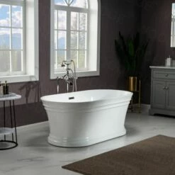 WOODBRIDGE 67 In. Freestanding Double Ended Acrylic Soaking Bathtub With Center Drain Assembly And Overflow, BTA1537/B1537, Glossy White -Woodbridgebath Shop 5f702891dca46 thumb 600x600