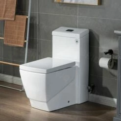 WOODBRIDGE Modern Square Design One Piece Dual Flush 1.28 GP Toilet,Chair Height With Soft Closing Seat, Matte Black Button B0920-MB, White -Woodbridgebath Shop 5f704306c3d05 thumb 600x600