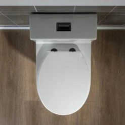 WOODBRIDGE One Piece Short Compact Bathroom Tiny Mini Commode Water Closet Dual Flush Concealed Trapway, Matte Black Button B0500-MB, White -Woodbridgebath Shop 5f705023a7a4b thumb 600x600