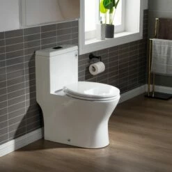 WOODBRIDGE One Piece Short Compact Bathroom Tiny Mini Commode Water Closet Dual Flush Concealed Trapway, Matte Black Button B0500-MB, White -Woodbridgebath Shop 5f70504c4df82 thumb 600x600