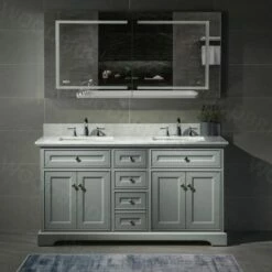 WOODBRIDGE London 60"Bathroom Vanity With Authentic Italian Carrara Marble Top 8" Faucet Holes|Double Rectangle Undermount Sinks|4 Soft Closing Doors And 3 Full Extension Dovetail Drawers | Grey Vanity Color| -Woodbridgebath Shop 5f7fddca1f297 thumb 600x600