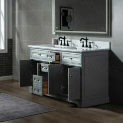 WOODBRIDGE London 60"Bathroom Vanity With Authentic Italian Carrara Marble Top 8" Faucet Holes|Double Rectangle Undermount Sinks|4 Soft Closing Doors And 3 Full Extension Dovetail Drawers | Grey Vanity Color| -Woodbridgebath Shop 5f7fddcb4f400 thumb 600x600