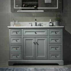 WOODBRIDGE London 48" Bathroom Vanity With Authentic Italian Carrara Marble Top 8" Faucet Holes | Rectangle Undermount Sink | 2 Soft Closing Doors And 6 Full Extension Dovetail Drawers | Grey Vanity Color |