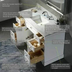 WOODBRIDGE London 48" Bathroom Vanity With Authentic Italian Carrara Marble Top 8" Faucet Holes | Rectangle Undermount Sink | 2 Soft Closing Doors And 6 Full Extension Dovetail Drawers | White Vanity Color | -Woodbridgebath Shop 5f83be5e56327 thumb 600x600