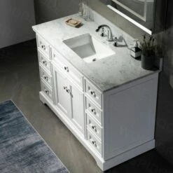 WOODBRIDGE London 48" Bathroom Vanity With Authentic Italian Carrara Marble Top 8" Faucet Holes | Rectangle Undermount Sink | 2 Soft Closing Doors And 6 Full Extension Dovetail Drawers | White Vanity Color | -Woodbridgebath Shop 5f83be60244a0 thumb 600x600