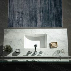 WOODBRIDGE London 48" Bathroom Vanity With Authentic Italian Carrara Marble Top 8" Faucet Holes | Rectangle Undermount Sink | 2 Soft Closing Doors And 6 Full Extension Dovetail Drawers | White Vanity Color | -Woodbridgebath Shop 5f83be6066358 thumb 600x600