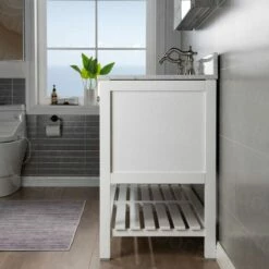 Sydney 48" Bathroom Vanity With Authentic Italian Carrara Marble Top 8" Faucet Holes | Rectangle Undermount Sink | 2 Soft Closing Doors And 4 Full Extension Dovetail Drawers | White Vanity Color | -Woodbridgebath Shop 5f83cad6c01cb thumb 600x600