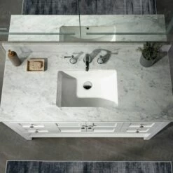 Sydney 48" Bathroom Vanity With Authentic Italian Carrara Marble Top 8" Faucet Holes | Rectangle Undermount Sink | 2 Soft Closing Doors And 4 Full Extension Dovetail Drawers | White Vanity Color | -Woodbridgebath Shop 5f83cad79116d thumb 600x600