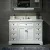 WOODBRIDGE London 48"Bathroom Vanity With Engineered Marble White Carrara Color Top 8" Faucet Holes | Rectangle Undermount Sink |2 Soft Closing Doors And 6 Full Extension Dovetail Drawers |White Vanity Color |