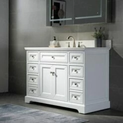 WOODBRIDGE London 48"Bathroom Vanity With Engineered Marble White Carrara Color Top 8" Faucet Holes | Rectangle Undermount Sink |2 Soft Closing Doors And 6 Full Extension Dovetail Drawers |White Vanity Color | -Woodbridgebath Shop 5f83cfa06c1b9 thumb 600x600