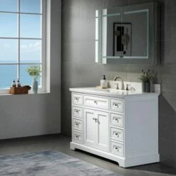 WOODBRIDGE London 48"Bathroom Vanity With Engineered Marble White Carrara Color Top 8" Faucet Holes | Rectangle Undermount Sink |2 Soft Closing Doors And 6 Full Extension Dovetail Drawers |White Vanity Color | -Woodbridgebath Shop 5f83cfa09600f thumb 600x600