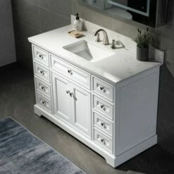 WOODBRIDGE London 48"Bathroom Vanity With Engineered Marble White Carrara Color Top 8" Faucet Holes | Rectangle Undermount Sink |2 Soft Closing Doors And 6 Full Extension Dovetail Drawers |White Vanity Color | -Woodbridgebath Shop 5f83cfa118d7e thumb 600x600