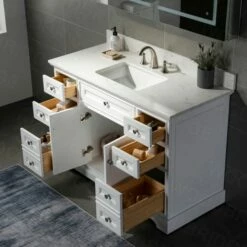 WOODBRIDGE London 48"Bathroom Vanity With Engineered Marble White Carrara Color Top 8" Faucet Holes | Rectangle Undermount Sink |2 Soft Closing Doors And 6 Full Extension Dovetail Drawers |White Vanity Color | -Woodbridgebath Shop 5f83cfa126d6d thumb 600x600