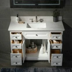 WOODBRIDGE London 48"Bathroom Vanity With Engineered Marble White Carrara Color Top 8" Faucet Holes | Rectangle Undermount Sink |2 Soft Closing Doors And 6 Full Extension Dovetail Drawers |White Vanity Color | -Woodbridgebath Shop 5f83cfa18e7c2 thumb 600x600