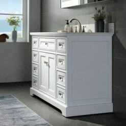 WOODBRIDGE London 48"Bathroom Vanity With Engineered Marble White Carrara Color Top 8" Faucet Holes | Rectangle Undermount Sink |2 Soft Closing Doors And 6 Full Extension Dovetail Drawers |White Vanity Color | -Woodbridgebath Shop 5f83cfa1d1d27 thumb 600x600
