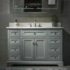 WOODBRIDGE London 48"Bathroom Vanity With Engineered Marble White Carrara Color Top 8" Faucet Holes | Rectangle Undermount Sink |2 Soft Closing Doors And 6 Full Extension Dovetail Drawers |Grey Vanity Color |