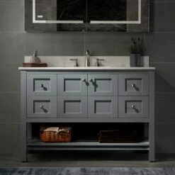 Sydney 48"Bathroom Vanity With EngineeredMarble White Carrara Color Top 8" Faucet Holes | Rectangle Undermount Sink |2 Soft Closing Doors And 4 Full Extension Dovetail Drawers |Grey Vanity Color |