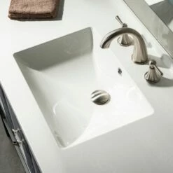 Sydney 48" Inch Solid Wood Bathroom Vanity With White Solid Surface Vanity Top 8" Faucet Holes| 2 Soft Closing Doors And 4 Full Extension Solid Wood Dovetail Drawers | Grey Vanity Color | -Woodbridgebath Shop 5f840bf41debd thumb 600x600