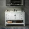Sydney 48" Inch Solid Wood Bathroom Vanity With White Solid Surface Vanity Top 8" Faucet Holes| 2 Soft Closing Doors And 4 Full Extension Solid Wood Dovetail Drawers | White Vanity Color | -Woodbridgebath Shop 5f8410fcd3891 thumb 600x600
