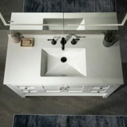 Sydney 48" Inch Solid Wood Bathroom Vanity With White Solid Surface Vanity Top 8" Faucet Holes| 2 Soft Closing Doors And 4 Full Extension Solid Wood Dovetail Drawers | White Vanity Color | -Woodbridgebath Shop 5f8411007a7a7 thumb 600x600