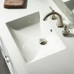 Sydney 48" Inch Solid Wood Bathroom Vanity With White Solid Surface Vanity Top 8" Faucet Holes| 2 Soft Closing Doors And 4 Full Extension Solid Wood Dovetail Drawers | White Vanity Color | -Woodbridgebath Shop 5f84110c90de6 thumb 600x600