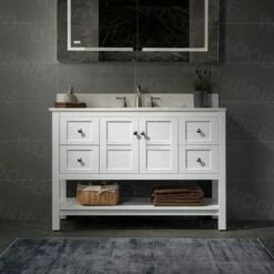 Sydney 48"Bathroom Vanity With Engineered Marble White Carrara Color Top 8" Faucet Holes | Rectangle Undermount Sink |2 Soft Closing Doors And 4 Full Extension Dovetail Drawers |White Vanity Color |