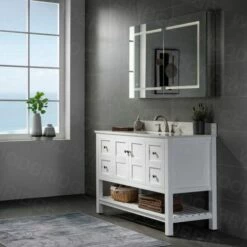 Sydney 48"Bathroom Vanity With Engineered Marble White Carrara Color Top 8" Faucet Holes | Rectangle Undermount Sink |2 Soft Closing Doors And 4 Full Extension Dovetail Drawers |White Vanity Color | -Woodbridgebath Shop 5f841a8fd88fc thumb 600x600