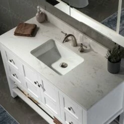 Sydney 48"Bathroom Vanity With Engineered Marble White Carrara Color Top 8" Faucet Holes | Rectangle Undermount Sink |2 Soft Closing Doors And 4 Full Extension Dovetail Drawers |White Vanity Color | -Woodbridgebath Shop 5f841a90d6d70 thumb 600x600