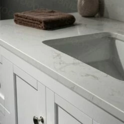 Sydney 48"Bathroom Vanity With Engineered Marble White Carrara Color Top 8" Faucet Holes | Rectangle Undermount Sink |2 Soft Closing Doors And 4 Full Extension Dovetail Drawers |White Vanity Color | -Woodbridgebath Shop 5f841a91bdc79 thumb 600x600