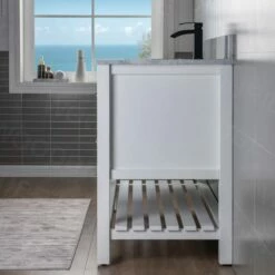 Sydney 42" Solid Wood Bathroom Vanity With Authentic Italian Carrara Marble Top 8" Faucet Holes | Rectangle Undermount Sink | 5 Full Extension Solid Wood Dovetail Drawers | White Vanity Color | -Woodbridgebath Shop 5f851d762bbe7 thumb 600x600