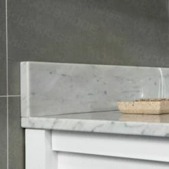 Sydney 42" Solid Wood Bathroom Vanity With Authentic Italian Carrara Marble Top 8" Faucet Holes | Rectangle Undermount Sink | 5 Full Extension Solid Wood Dovetail Drawers | White Vanity Color | -Woodbridgebath Shop 5f851d76a11c7 thumb 600x600