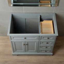 WOODBRIDGE London 36" Inch Solid Wood Bathroom Vanity Base Only | 2 Soft Closing Doors And 3 Full Extension Solid Wood Dovetail Drawers |3 Drawers On The Right| Grey Vanity Color | -Woodbridgebath Shop 5f855f3766e0d thumb 600x600
