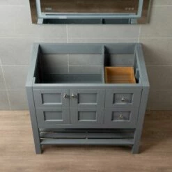 Sydney 36" Inch Solid Wood Bathroom Vanity Base Only | 2 Soft Closing Doors And 2 Full Extension Solid Wood Dovetail Drawers |Two Drawers On The Right| Grey Vanity Color | -Woodbridgebath Shop 5f866075320ee thumb 600x600